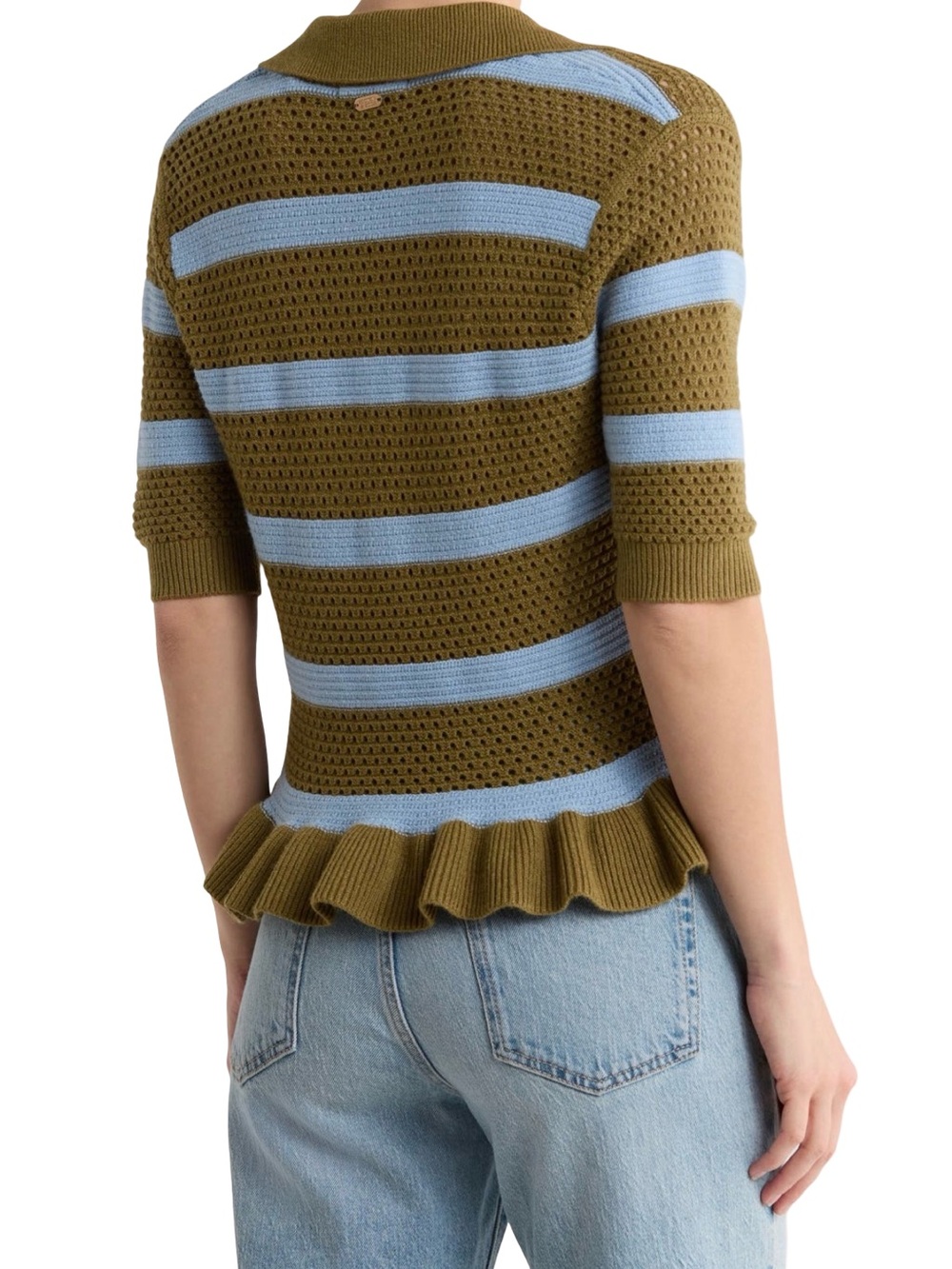 NWT Scotch & Soda Pointelle Peplum Sweater Green Moss Cerulean XS - Picture 8 of 16